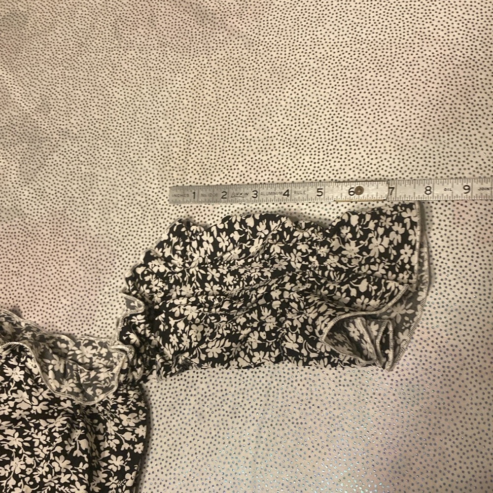 SHEIN VCAY Ditsy Floral Print Off Shoulder Frill Trim Tie Front Crop Blouse L - Picture 16 of 16